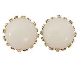Ledo Gold Tone Round White Lucite Clip On Earrings, Signed, m654